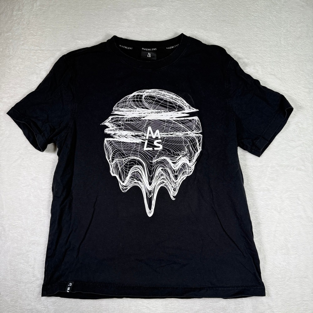 MAGNLENS Men's Black Graphic T-Shirt MLS Drip‎ Art Logo Tee Size L